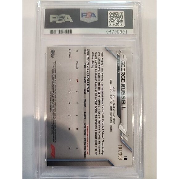 2020 Topps Chrome Formula 1 F1 George Russell Purple Refractor Rookie /399 PSA 8 - Picture 3 of 3